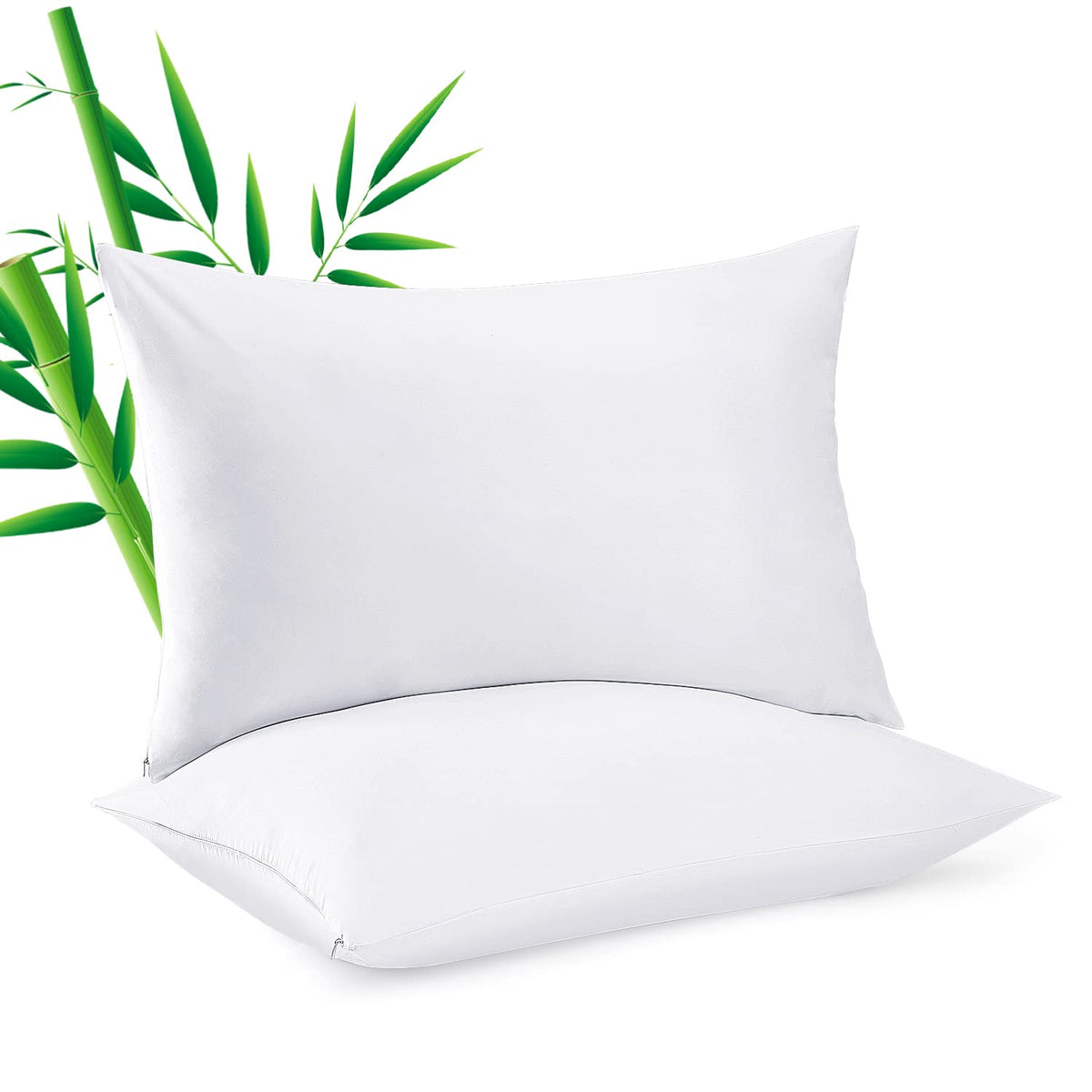 2 Pack Cooling Pillowcasess For Hot Sleepers & Night Sweats, 400 Tc Bamboo Viscose Pillow Protectors, Zippered Pillow Cases Quee