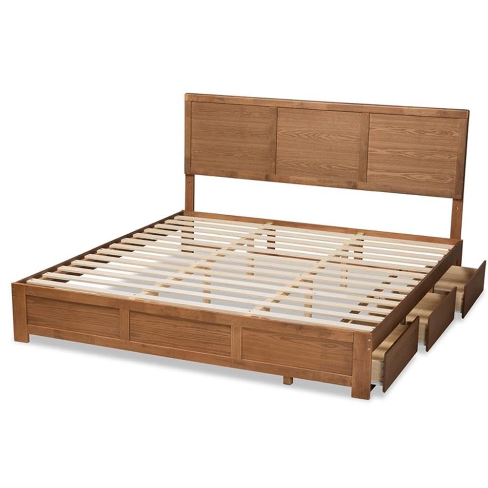 Baxton Studio Aras Modern and Contemporary Transitional Ash Walnut Brown Finished Wood King Size 3-Drawer Platform Storage Bed