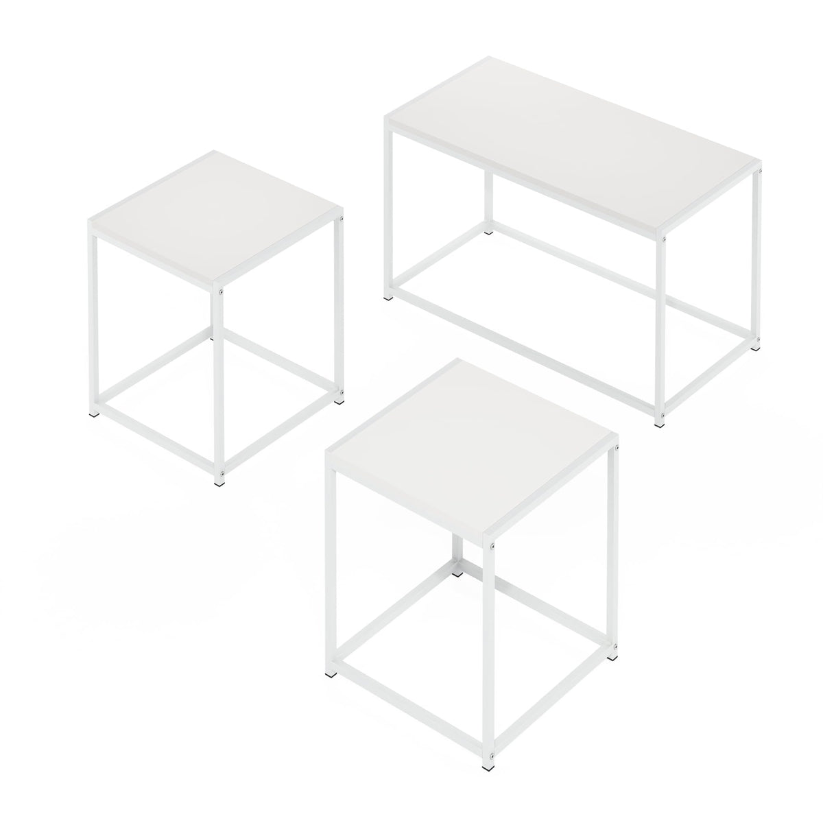 Furinno Camnus Modern Living Room Table Set with One Coffee Table and Two End Tables, Solid White/White