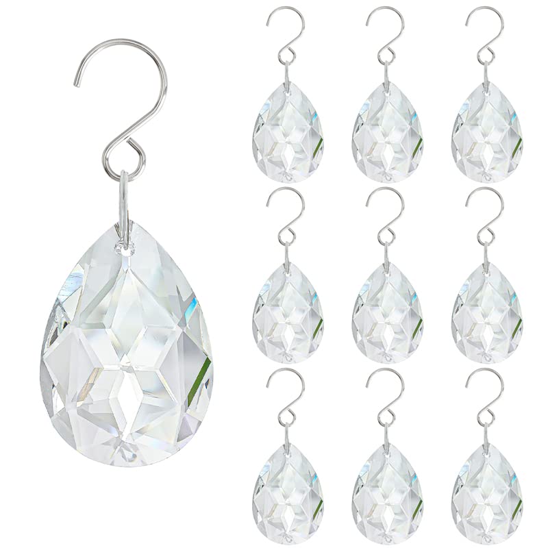 10Pcs 38Mm Clear Crystal Teardrops Chandelier Parts,Chandelier Crystal Prisms Pendants With Hook,Hanging Crystals For Lamp Windo