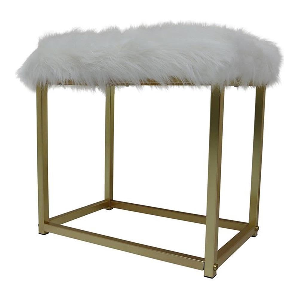 Acme Adao Vanity Mirror and Stool in White and Brass