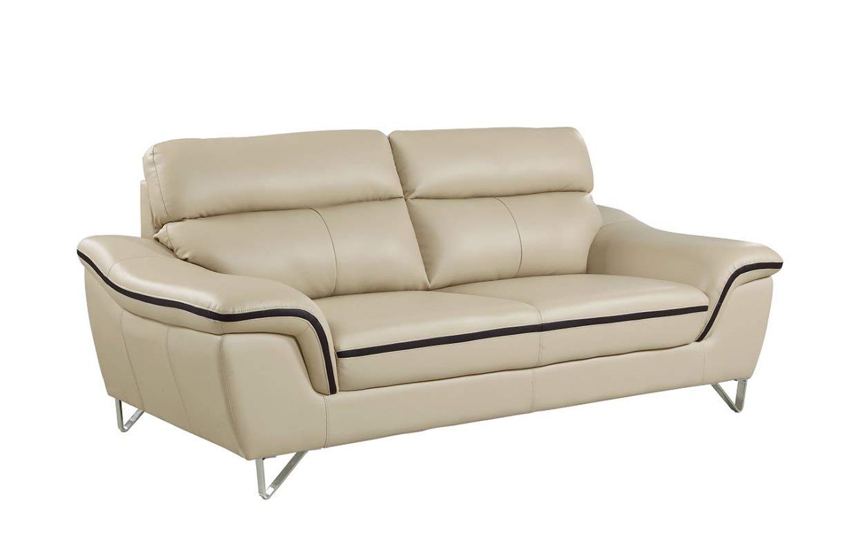 HomeRoots 36 Charming Beige Leather Sofa
