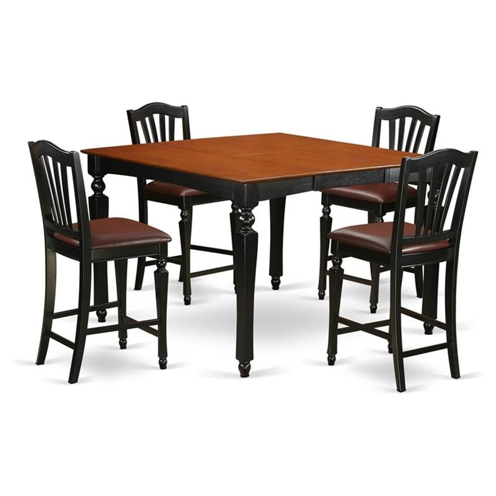 East West Furniture CHEL5-BLK-LC 5 Piece Counter Height Dining Table Set Includes a Square Kitchen Table with Butterfly Leaf and 4 Faux Leather Upholstered Chairs, 54x54 Inch, Black & Cherry