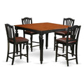 East West Furniture CHEL5-BLK-LC 5 Piece Counter Height Dining Table Set Includes a Square Kitchen Table with Butterfly Leaf and 4 Faux Leather Upholstered Chairs, 54x54 Inch, Black & Cherry