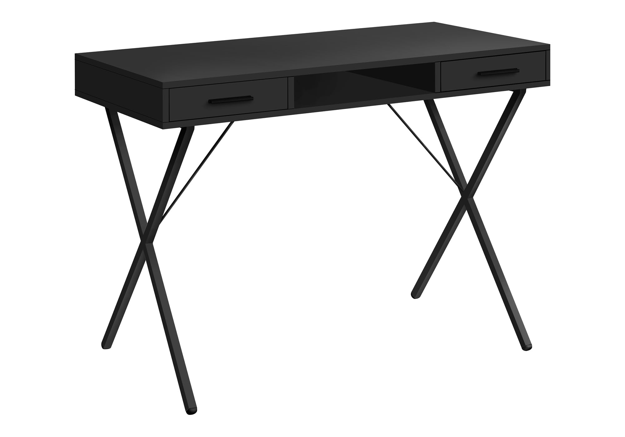 Monarch Specialties 7791 Computer Desk, Home Office, Laptop, Left, Right Set-up, Storage Drawers, Work, Metal, Laminate, Contemporary, Modern Desk-42 L Black Black, 42&quot; L x 20&quot; W x 30&quot; H
