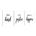 3 Piece Inspirational Wall Art, White Motivational Mindset Picture, Quote Work Stay Make It Canvas Print for Office Decor, Tript