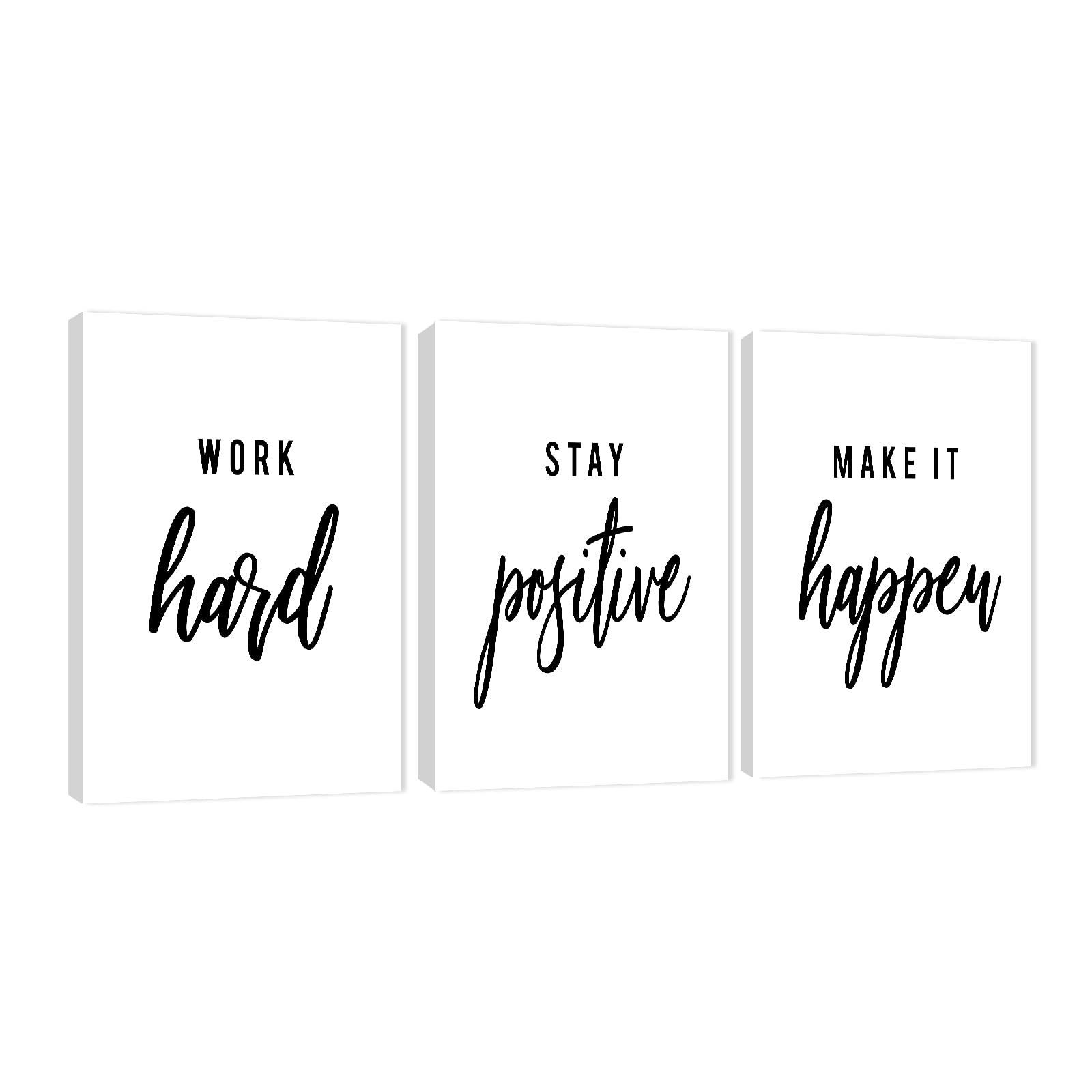 3 Piece Inspirational Wall Art, White Motivational Mindset Picture, Quote Work Stay Make It Canvas Print for Office Decor, Tript