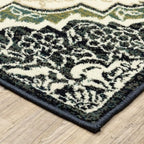 HomeRoots 508811 10 x 13 ft. Ivory Navy & Green Oriental Power Loom Stain Resistant Rectangle Area Rug