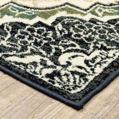 HomeRoots 508811 10 x 13 ft. Ivory Navy & Green Oriental Power Loom Stain Resistant Rectangle Area Rug