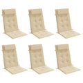 Vidaxl Beige Highback Chair Cushions - 6 Pack Outdoor/Indoor Seat Pads - Water-Resistant Oxford Fabric With Foam Fiber Filling -