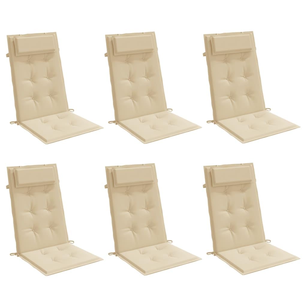 Vidaxl Beige Highback Chair Cushions - 6 Pack Outdoor/Indoor Seat Pads - Water-Resistant Oxford Fabric With Foam Fiber Filling -