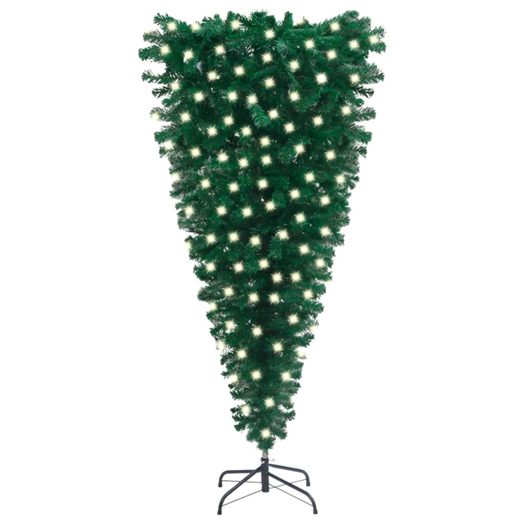 vidaXL Green Upside-Down Artificial Christmas Tree - Pre-lit with Energy-Efficient LED Lights, Adjustable Branches for Custom Shaping, Stable Steel Stand