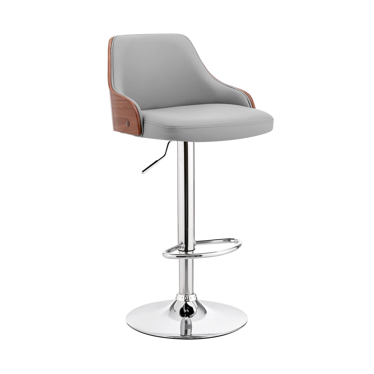 HomeRoots Metal/Plywood/Faux Leather Gray Faux Leather Adjustable Modern Bar Stool