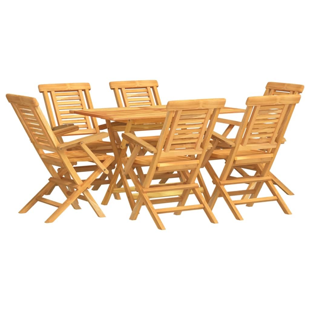 vidaXL Teak Patio Dining Set - 7 Piece Rectangular Table & Folding Chairs with Parasol Hole for Outdoor, Garden, Deck
