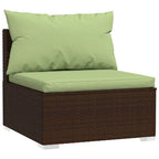 vidaXL 11 Piece Outdoor Patio Lounge Set in Brown Poly Rattan with Comfortable Green Cushions and Glass-top Coffee Table - Modular, Durable and Stylish