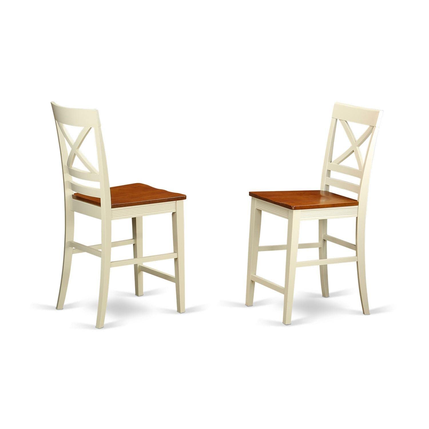 East West Furniture YAQU5-WHI-W 5 Piece Kitchen Counter Height Dining Table Set Includes a Rectangle Dining Room Table and 4 Wooden Seat Chairs, 30x48 Inch, Buttermilk & Cherry
