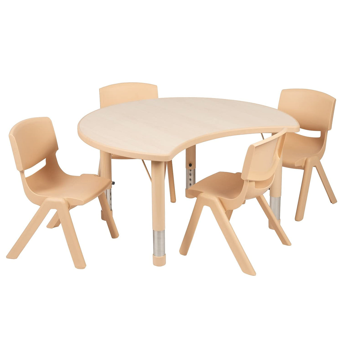 Flash Furniture Emmy 25.125&quot;W X 35.5&quot;L Crescent Natural Plastic Height Adjustable Activity Table Set With 4 Chairs