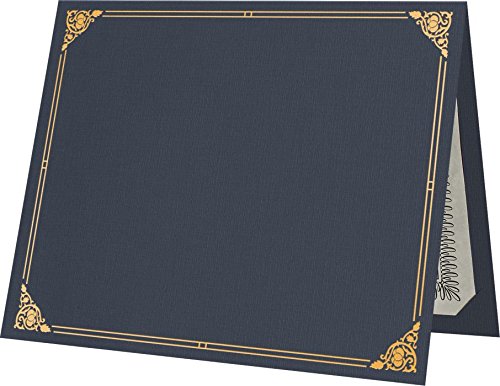 Luxpaper 9.5' X 12' Certificate Holders | Nautical Blue Linen | Embossed Gold Foil Floral Border | 100Lb. Cover | 100 Qty