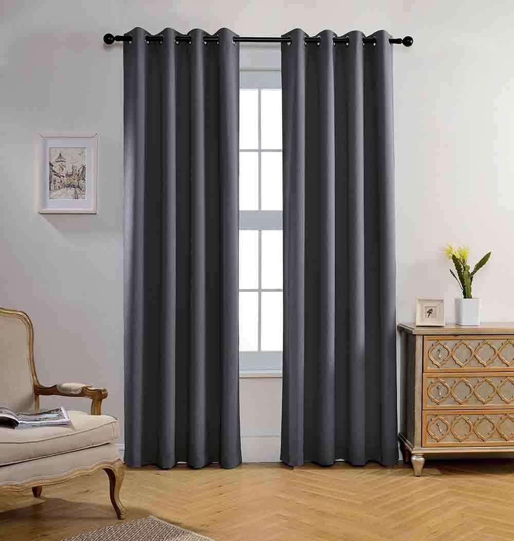 Miuco Blackout Curtains Room Darkening Textured Grommet Window Curtains For Living Room 2 Panels 52X84 Inch Dark Grey
