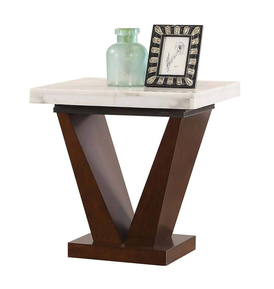 ACME Forbes End Table - - White Marble & Walnut