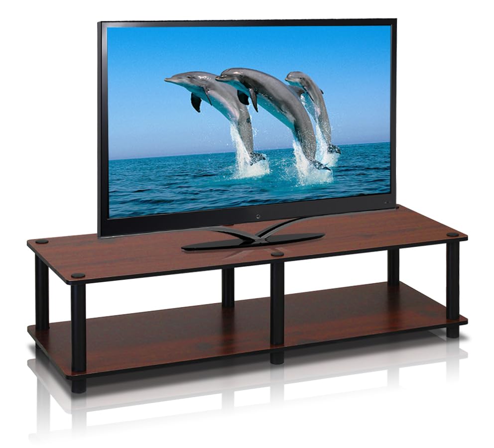 Furinno Just No Tools Dark Cherry Wide Television Stand with Black Tube, Dark Cherry/Black, Wide 41.3"(W)x10.9"(H)x15.6"(D)