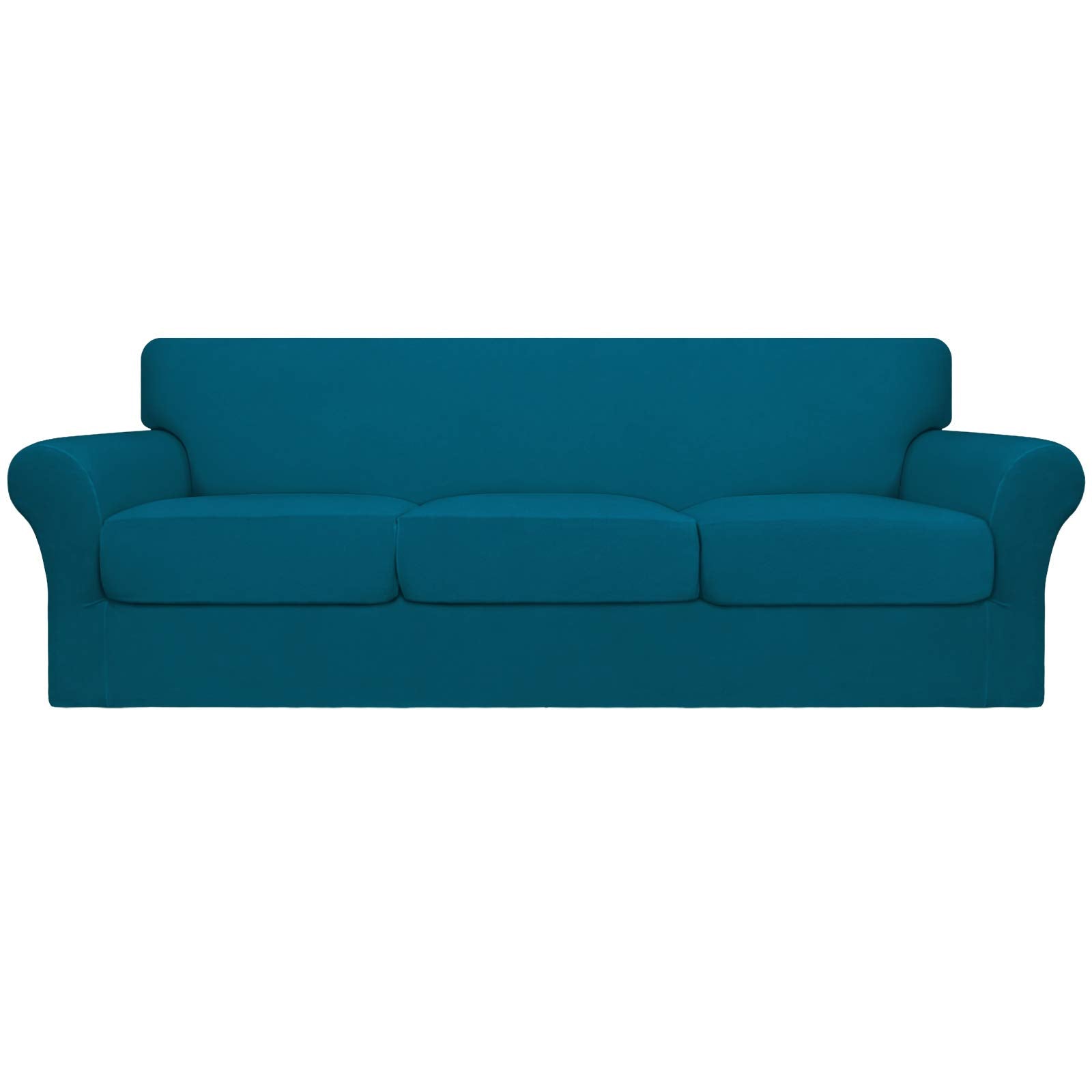 Easy-Going 4 Pieces Oversized Stretch Soft Couch Cover For Dogs - Washable Sofa Slipcover For 3 Separate Cushion Couch - Elastic Furniture Protector For Pets, Kids Peacock Blue