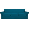 Easy-Going 4 Pieces Oversized Stretch Soft Couch Cover For Dogs - Washable Sofa Slipcover For 3 Separate Cushion Couch - Elastic Furniture Protector For Pets, Kids Peacock Blue