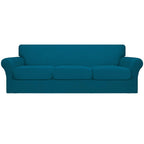 Easy-Going 4 Pieces Oversized Stretch Soft Couch Cover For Dogs - Washable Sofa Slipcover For 3 Separate Cushion Couch - Elastic Furniture Protector For Pets, Kids Peacock Blue