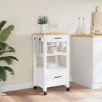 vidaXL Solid Pine Wood Kitchen Trolley - White/Honey Wax Finish, 2-Drawer Organizer Cart on Wheels for Kitchen/Living Room, 18.9x15.7x35.4 inch