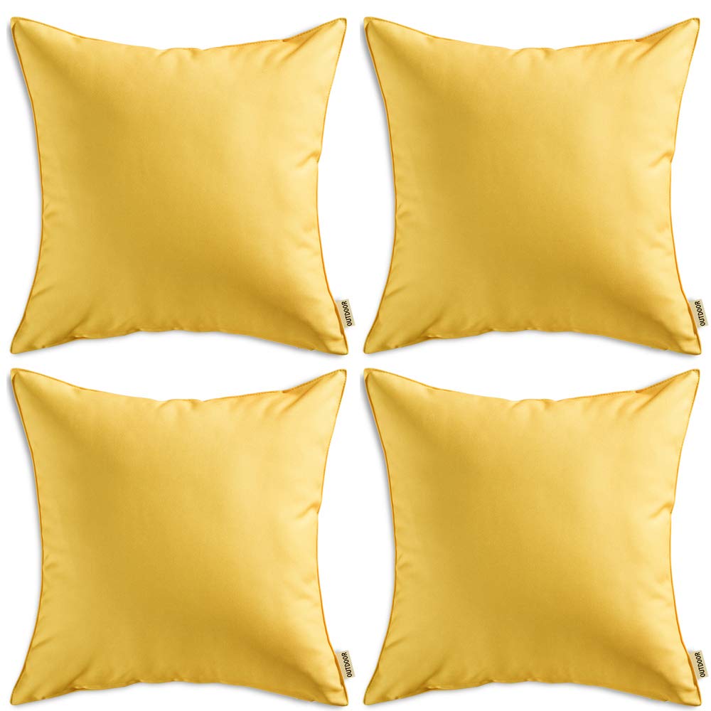 Miulee Pack Of 4 Decorative Outdoor Pillow Covers Square Cushion Cases Pu Coating Waterproof Throw Pillowcase Shell For Living Room Couch Sofa Garden Patio Tent Park 16X16 Inch Yellow
