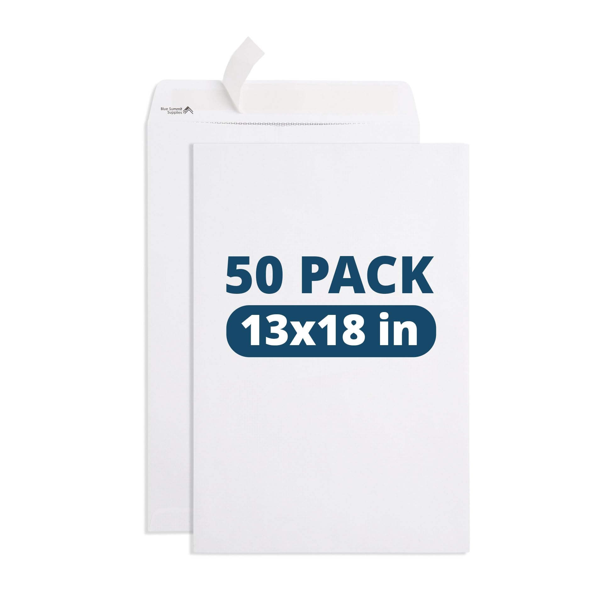 Blue Summit 50 Large Mailing Envelopes 13X18, White 13 X 18 Envelopes, Self Seal Catalog, Security Tinted For Mailing