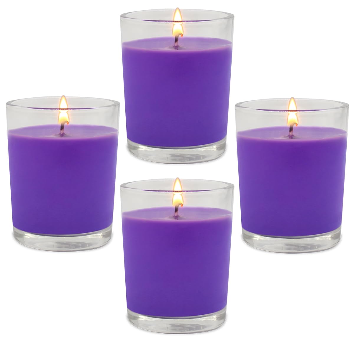 4 Packs Unscented Purple Votive Candles in Glass, 2 Inch Natural Soy Wax Scentless Candles for Wedding Party Home Holidays Relax