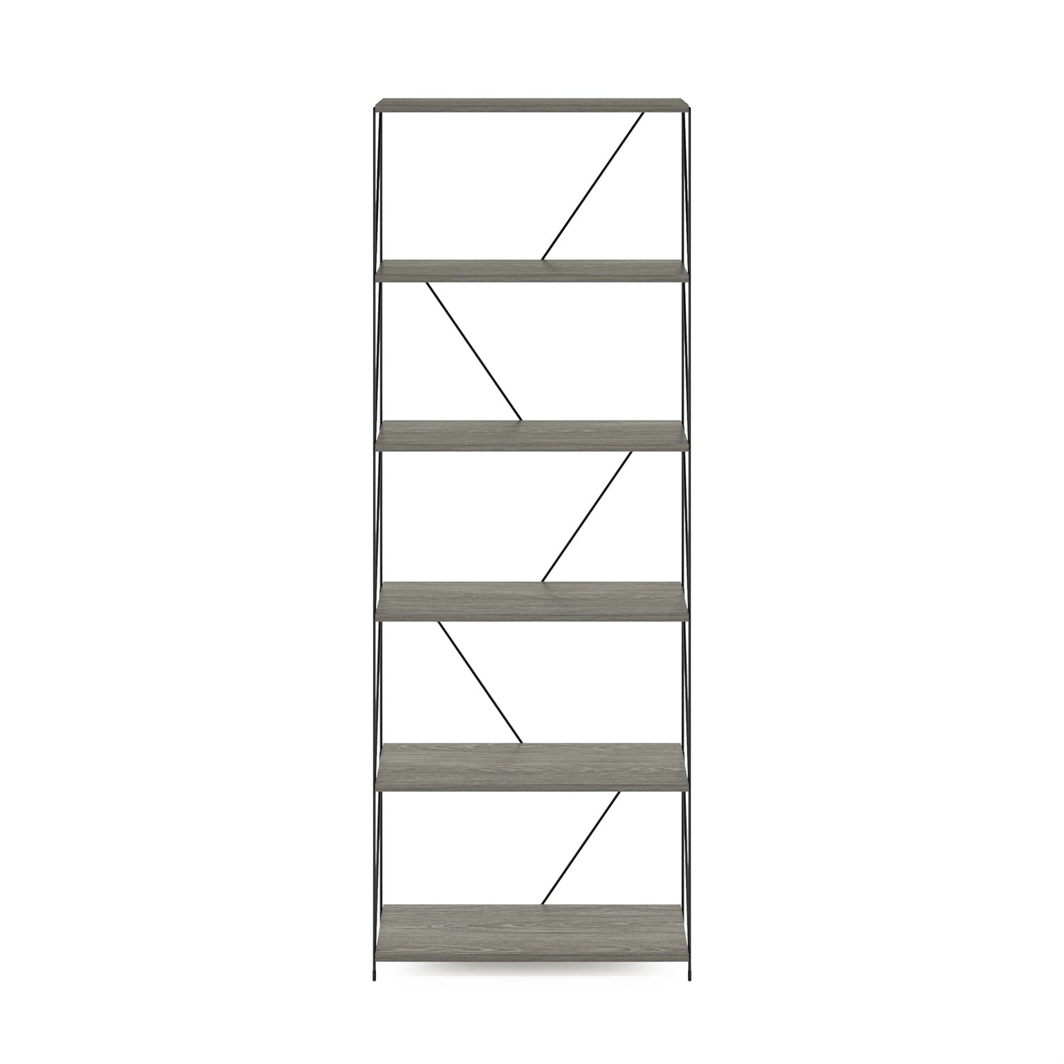 Furinno Besi 6-Tier Industrial Multipurpose Shelf Display Rack with Metal Frame, Wide, Finn Oak