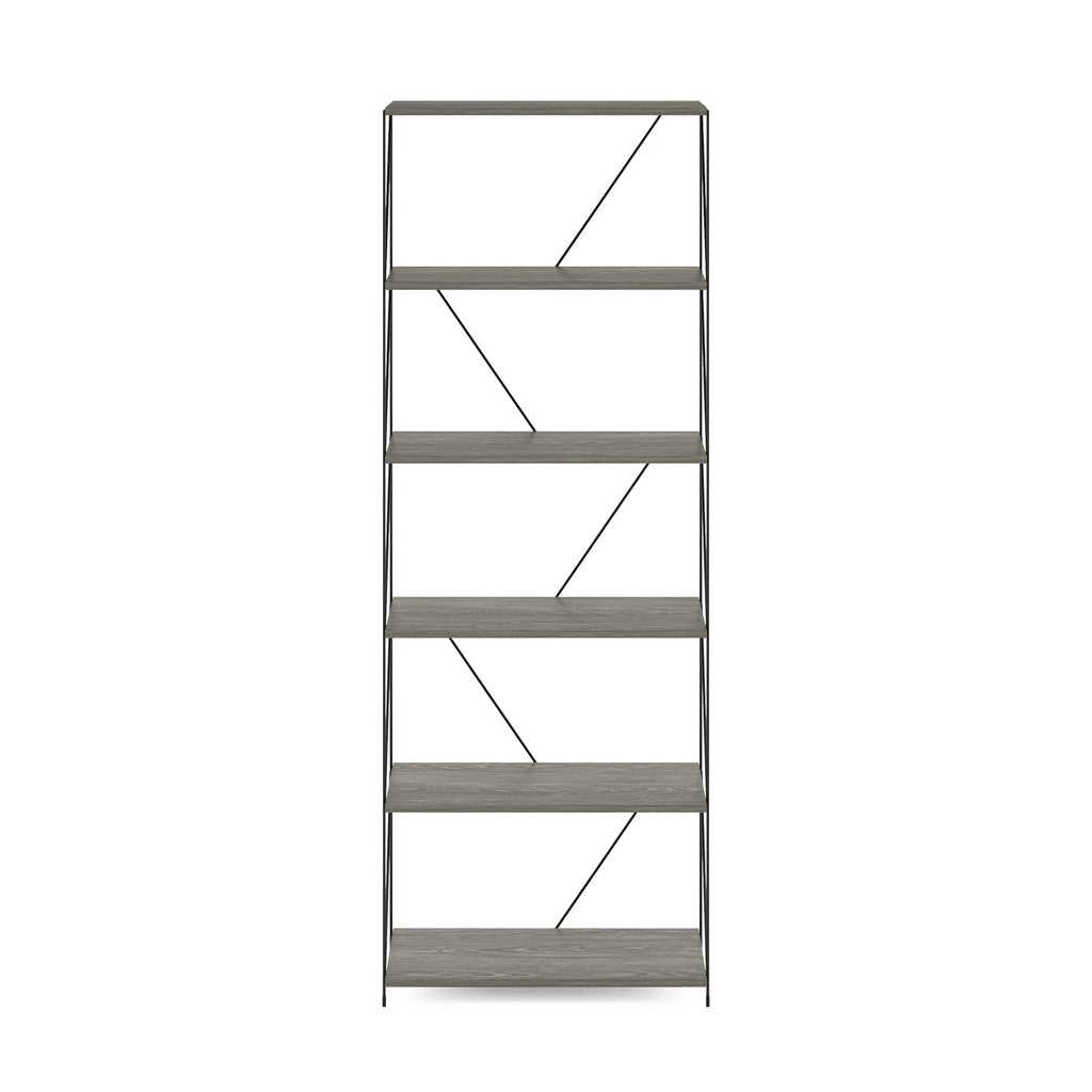 Furinno Besi 6-Tier Industrial Multipurpose Shelf Display Rack with Metal Frame, Wide, Finn Oak