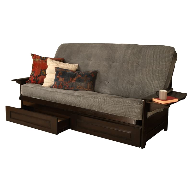 Kodiak Furniture Phoenix Queen Espresso Wood Storage Futon-Thunder Gray Mattress