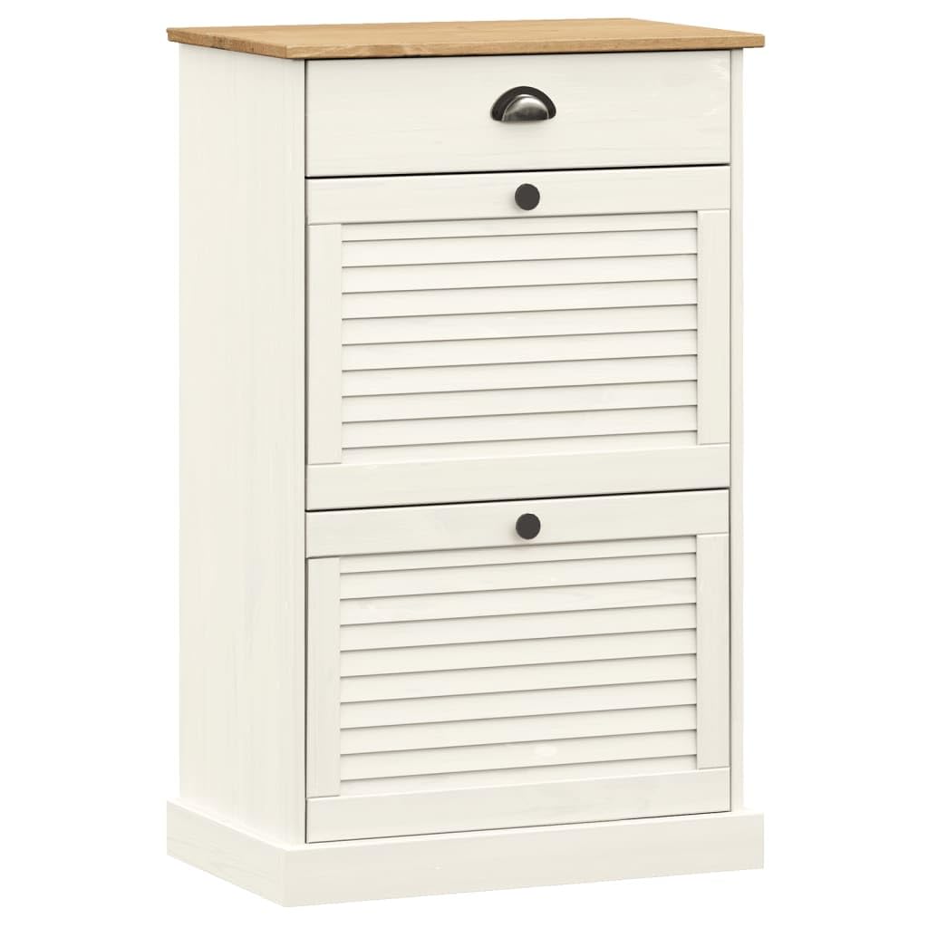 vidaXL VIGO Shoe Cabinet Organizer - White Solid Pine Wood, Metal Handles, 23.6&quot;x13.8&quot;x37.8&quot;