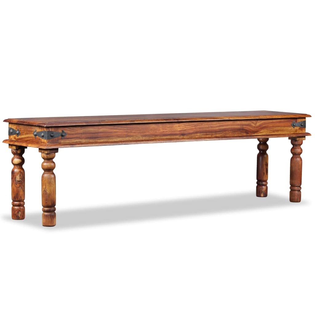 vidaXL Handmade Castle Bench in Solid Sheesham Wood with a Honey Finish - Classic Bench for End of Bed or Entryway, 63" x 13.8" x 17.7"