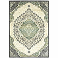 HomeRoots 508811 10 x 13 ft. Ivory Navy & Green Oriental Power Loom Stain Resistant Rectangle Area Rug
