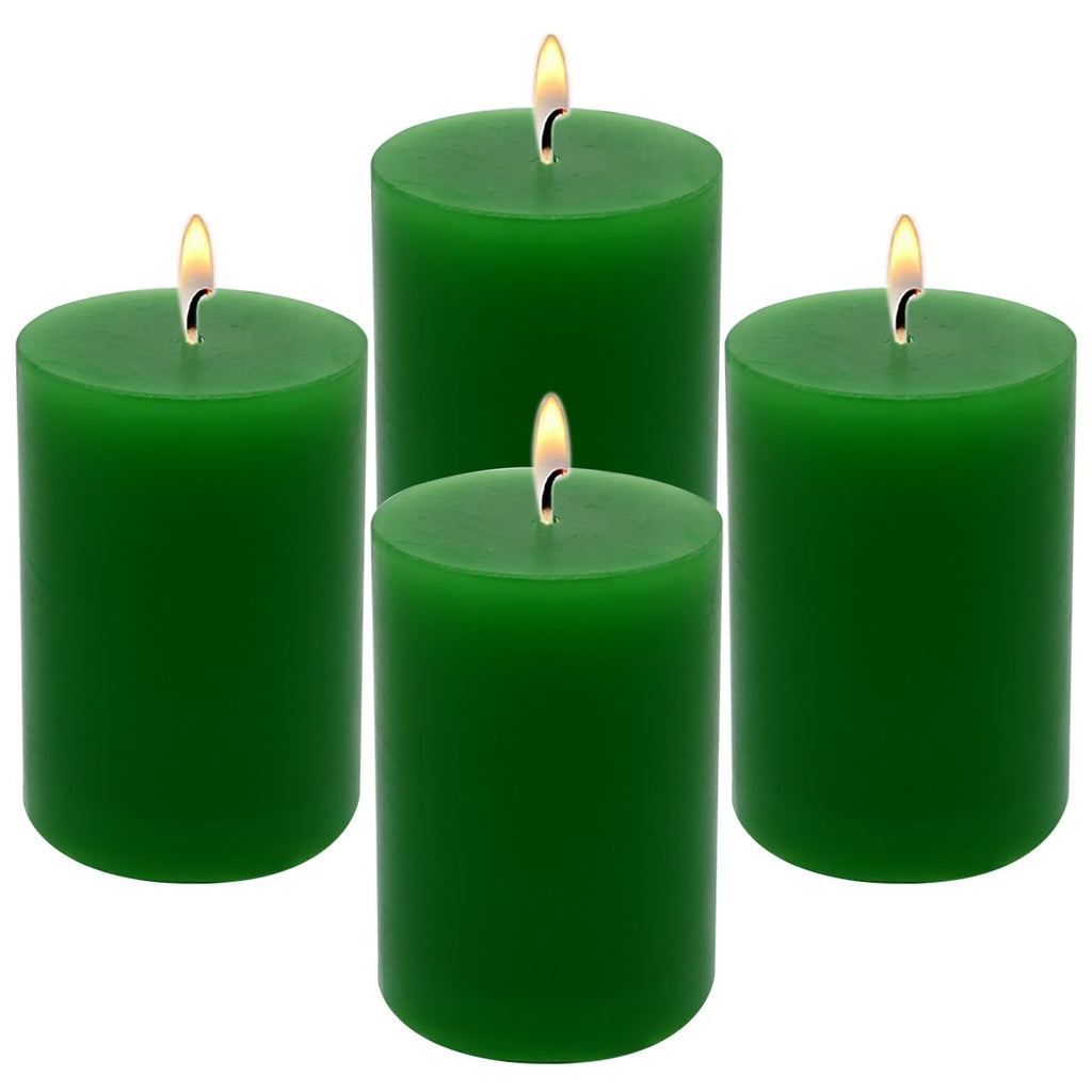 2x3 Inch Green Pillar Candles Small 24 Hours Unscented Dripless Column Candles for St. Patrick's Day Home Dinner Table Christmas