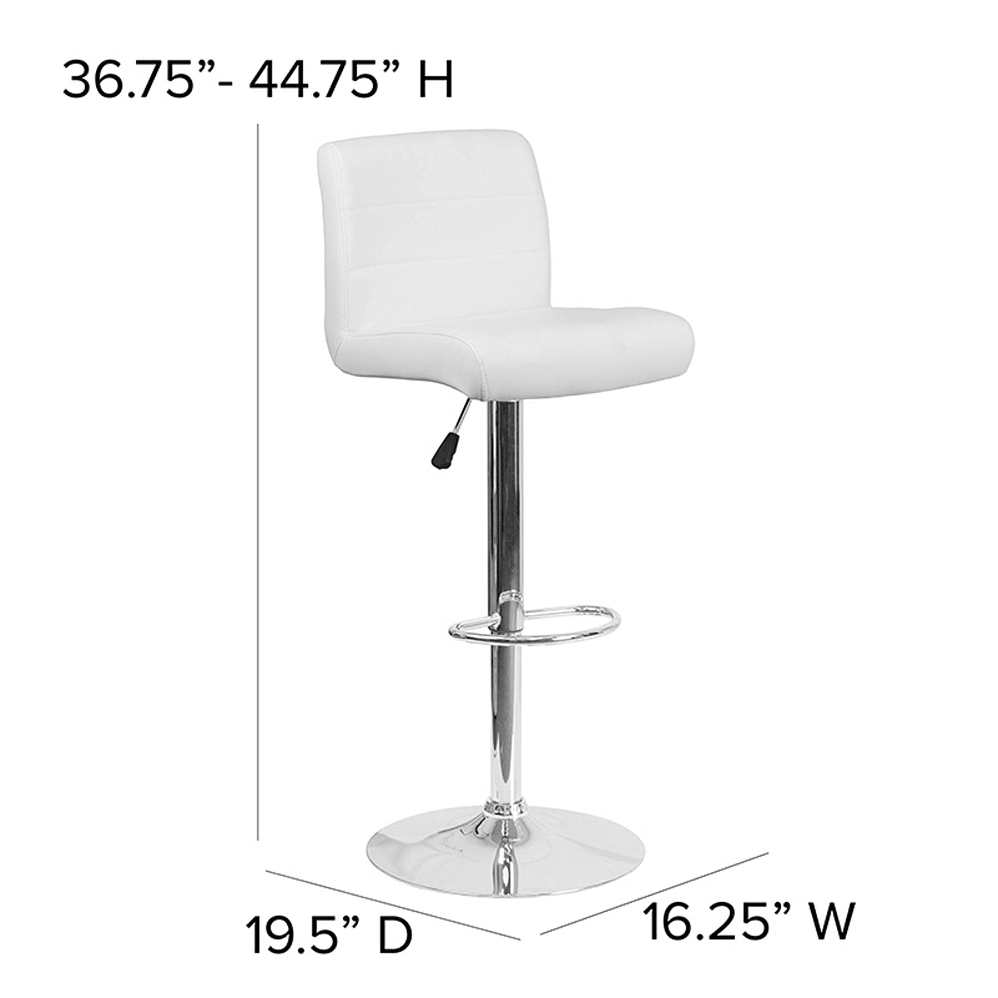 Flash Furniture Contemporary White Vinyl Adjustable Height Barstool with Rolled Seat and Chrome Base