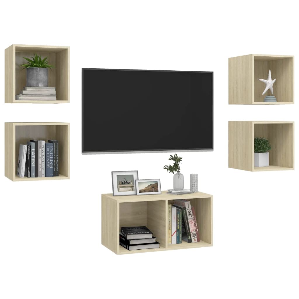 vidaXL TV Stand Set 5 Piece, TV Unit for Living Room, Sideboard with Storage, Media Unit Cupboard, Modern Scandinavian, Sonoma Oak Engineered Wood