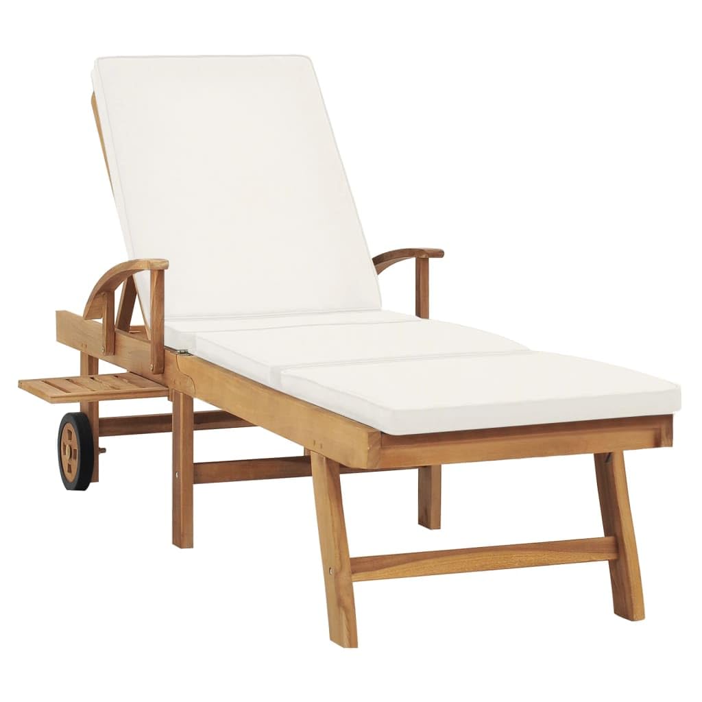 vidaXL Adjustable Solid Teak Wood Sun Lounger - Thumbnail 3