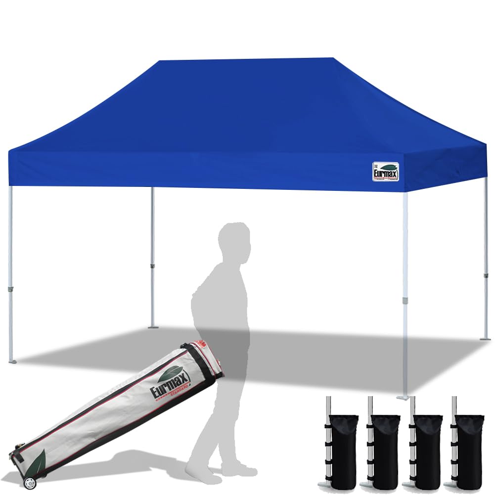 Eurmax Usa 10'X15' Pop Up Canopy Tent Commercial Instant Canopies With Heavy Duty Roller Bag,Bonus 4 Sand Weights Bags (Blue)