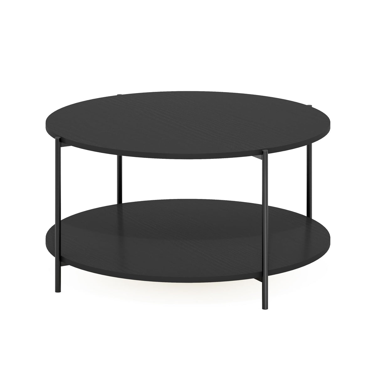 Furinno Besi 2-Tier Modern Round Coffee Table Table with Sturdy Metal Legs, Americano/Black