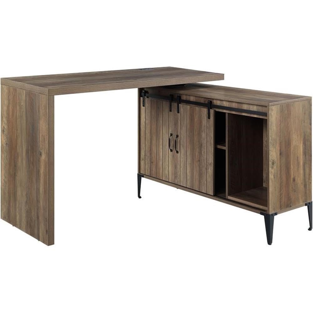 Acme Zakwani Wooden Storage Writing Desk with USB Port in Rustic Oak and Black