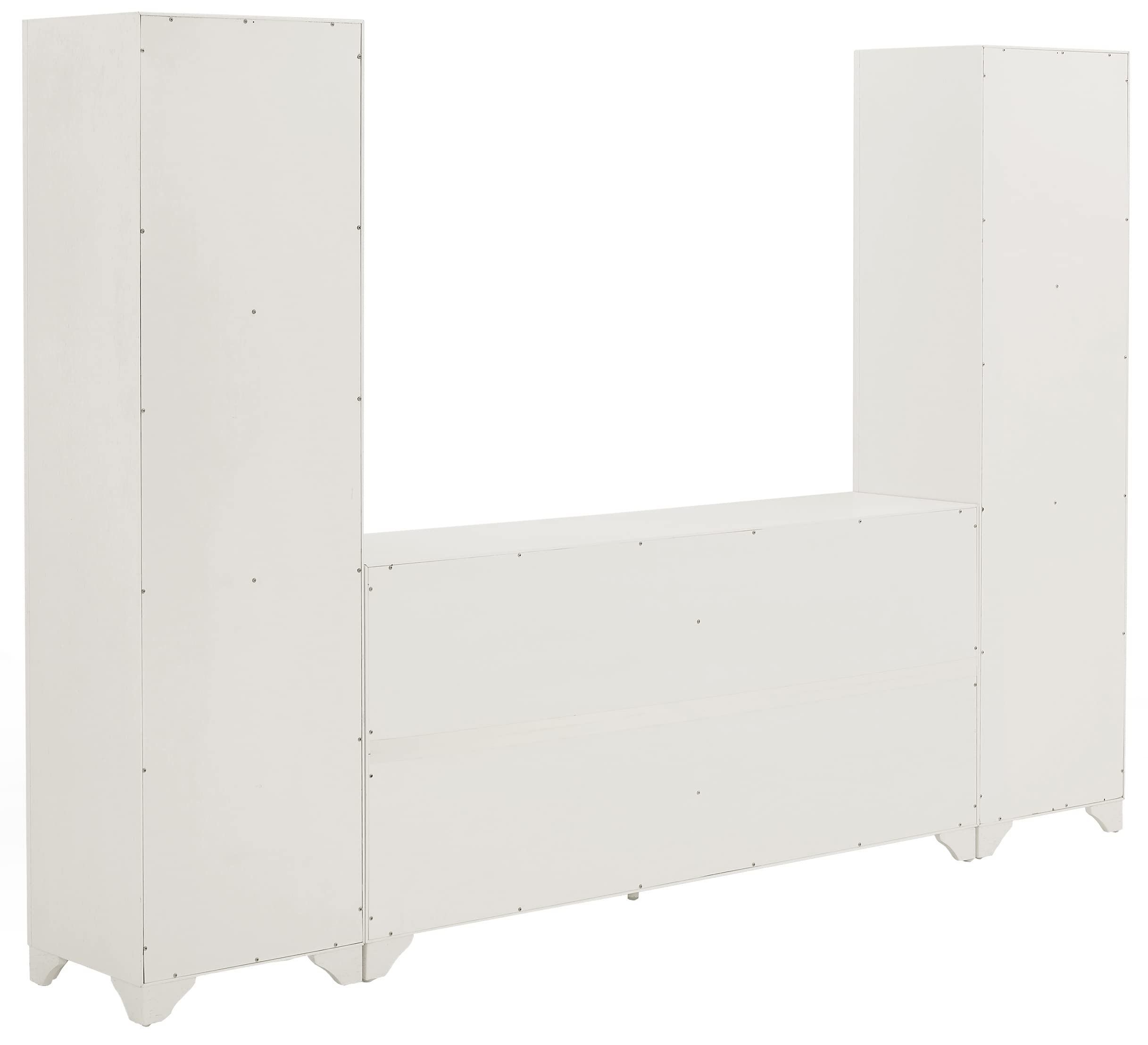 Crosley Furniture Tara 3-Piece Modern Farmhouse Sideboard Buffet Cabinet and Bookcase Set with Storage, Distressed White