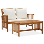 vidaXL 2-Piece Patio Lounge Set with Cream White Cushions - Durable Solid Acacia Wood Construction - Ideal for Garden/Patio/Outdoor Living Space