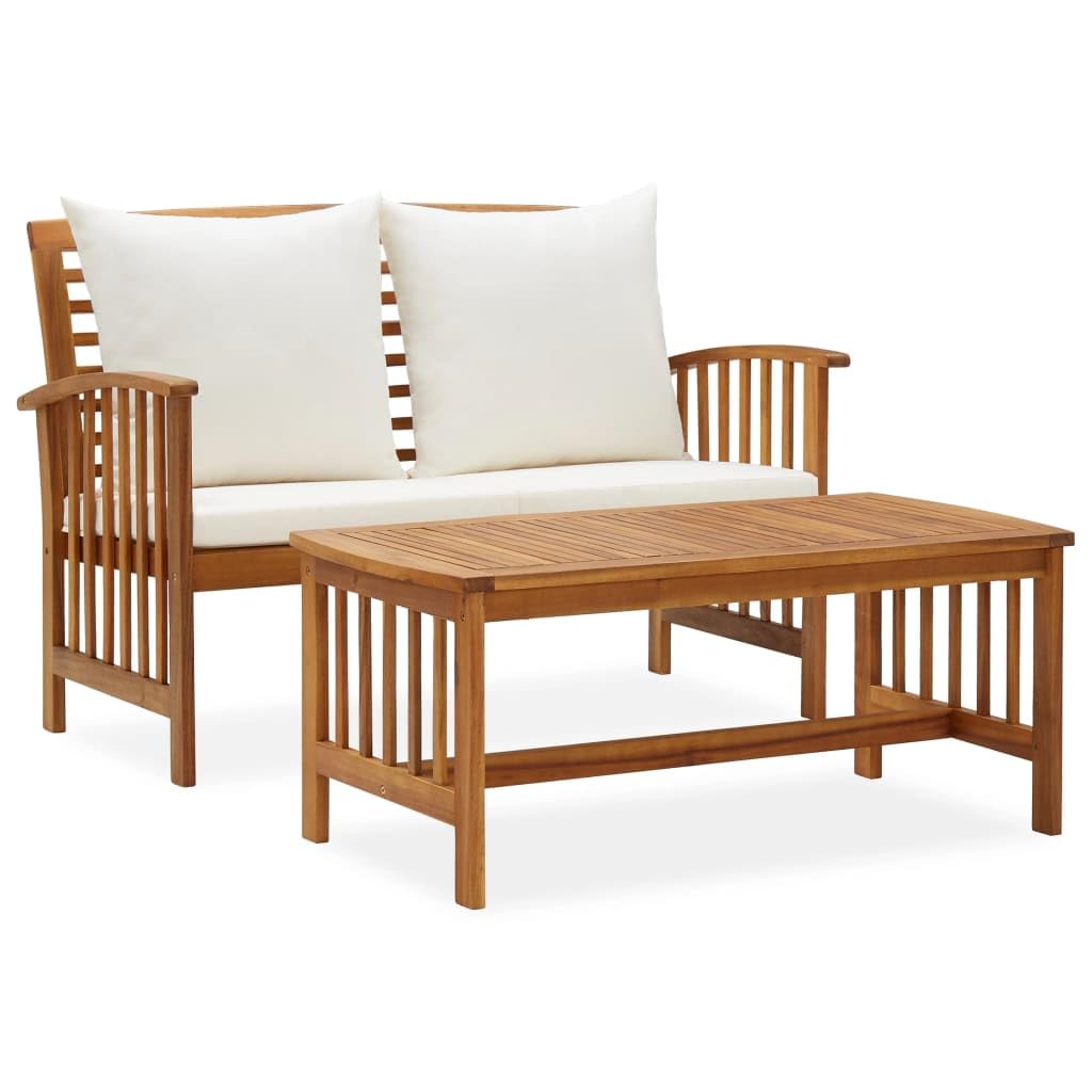 vidaXL 2-Piece Patio Lounge Set with Cream White Cushions - Durable Solid Acacia Wood Construction - Ideal for Garden/Patio/Outdoor Living Space