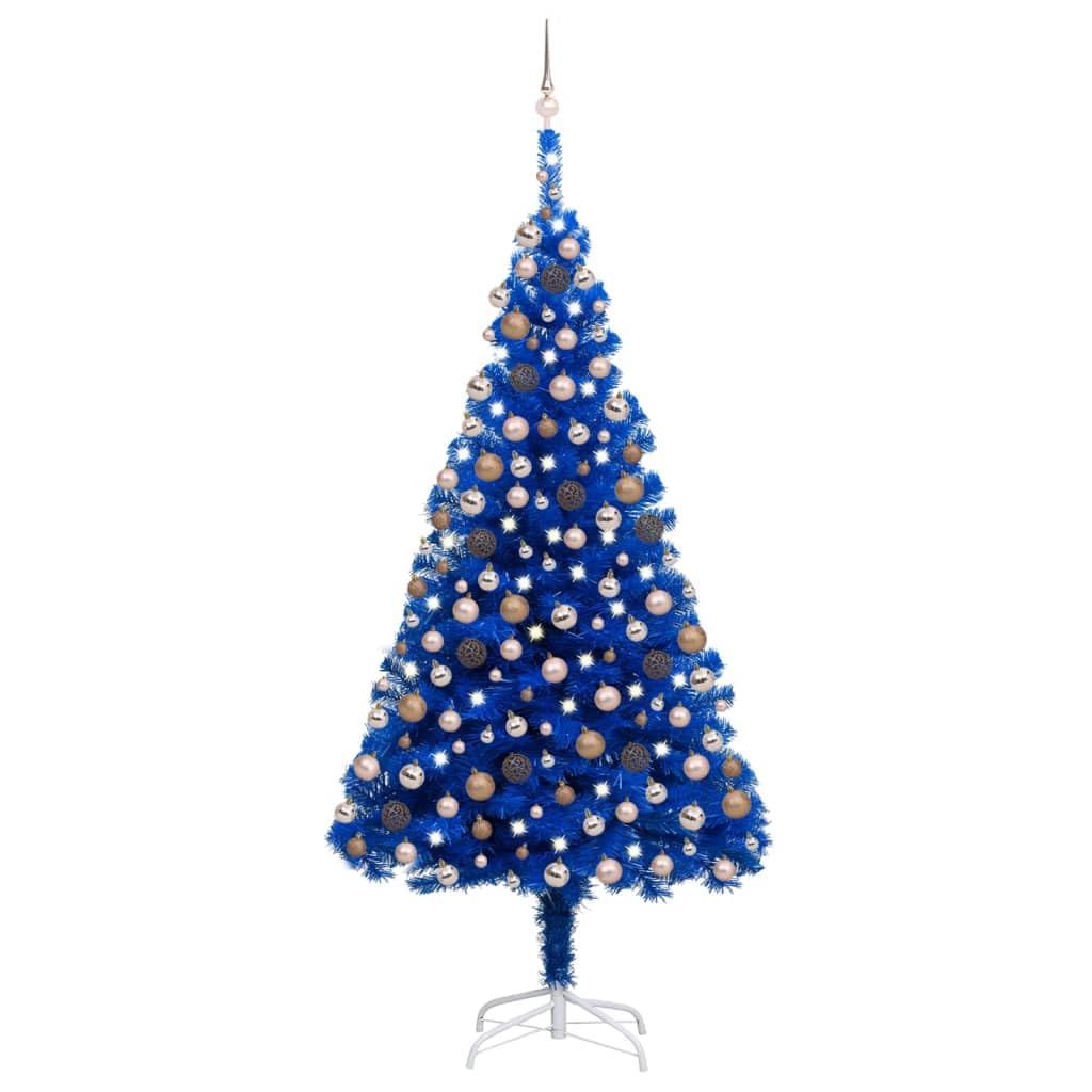 vidaXL Artificial Pre-lit Christmas Tree with Balls - 82.7&quot; Black PVC, PVC and Steel, LED Lights