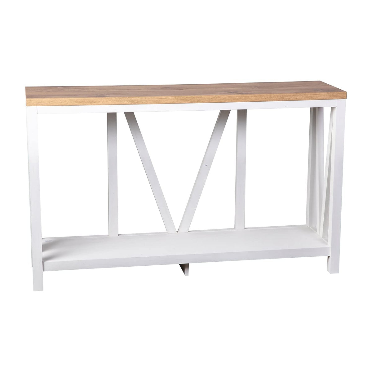 Flash Furniture Charlotte Farmhouse 2-Tier Console Table - Brushed Wash Finish Engineered Wood Frame - Warm Oak Finish Tabletop - For Entryway or Living Room